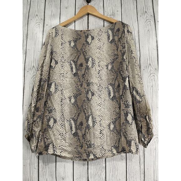 Zara Woman Sm Women's Cream Black‎ Snake Print Blouse Top Animal Snakeskin Flowy - Picture 1 of 8